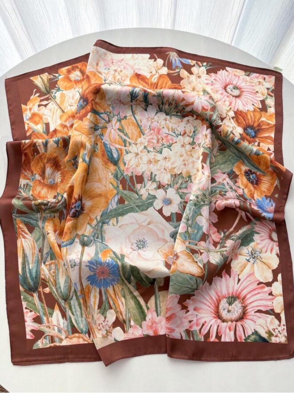 Fall Florals Satin Silky Square Neck Bag Purse Bandana Head Scarf New Fall Trend